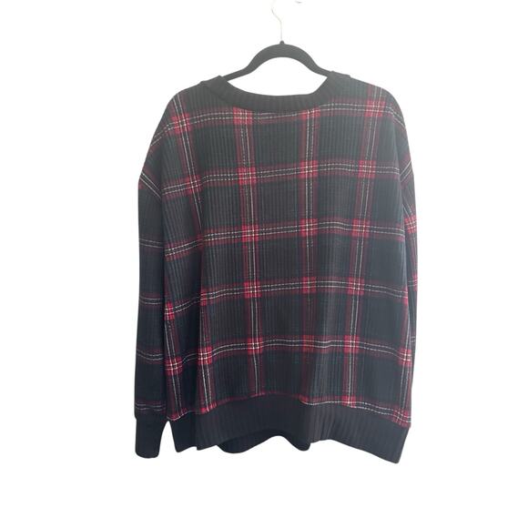 Torrid Size 2 Plaid Surplice Top Waffle Knit Holiday Drop Shoulder #5761 - Picture 8 of 16